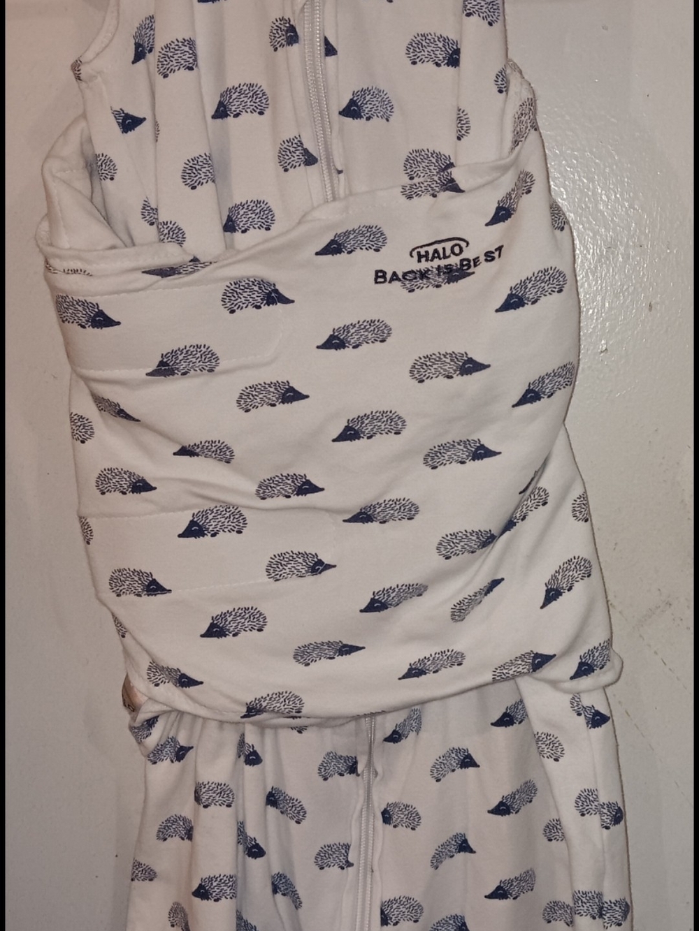 Halo White Sleep Sack Pajamas with Navy Hedgehog Print